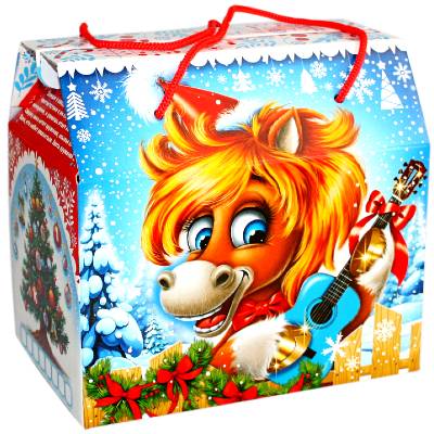 Детский новогодний подарок в картонной упаковке весом 1000 грамм 