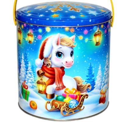 Сладкий подарок на Новый Год в жестяной упаковке весом 1000 грамм 